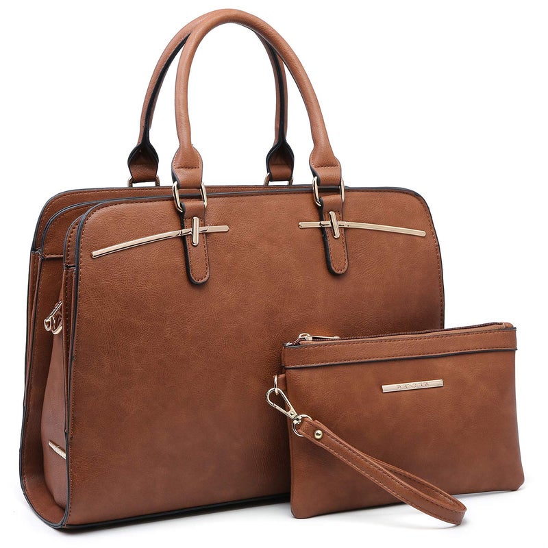 Dasein Women Satchel Handbag Shoulder Purse Top Handle Work Bag Tote Bag With Matching Wallet (Brown) - Image 1
